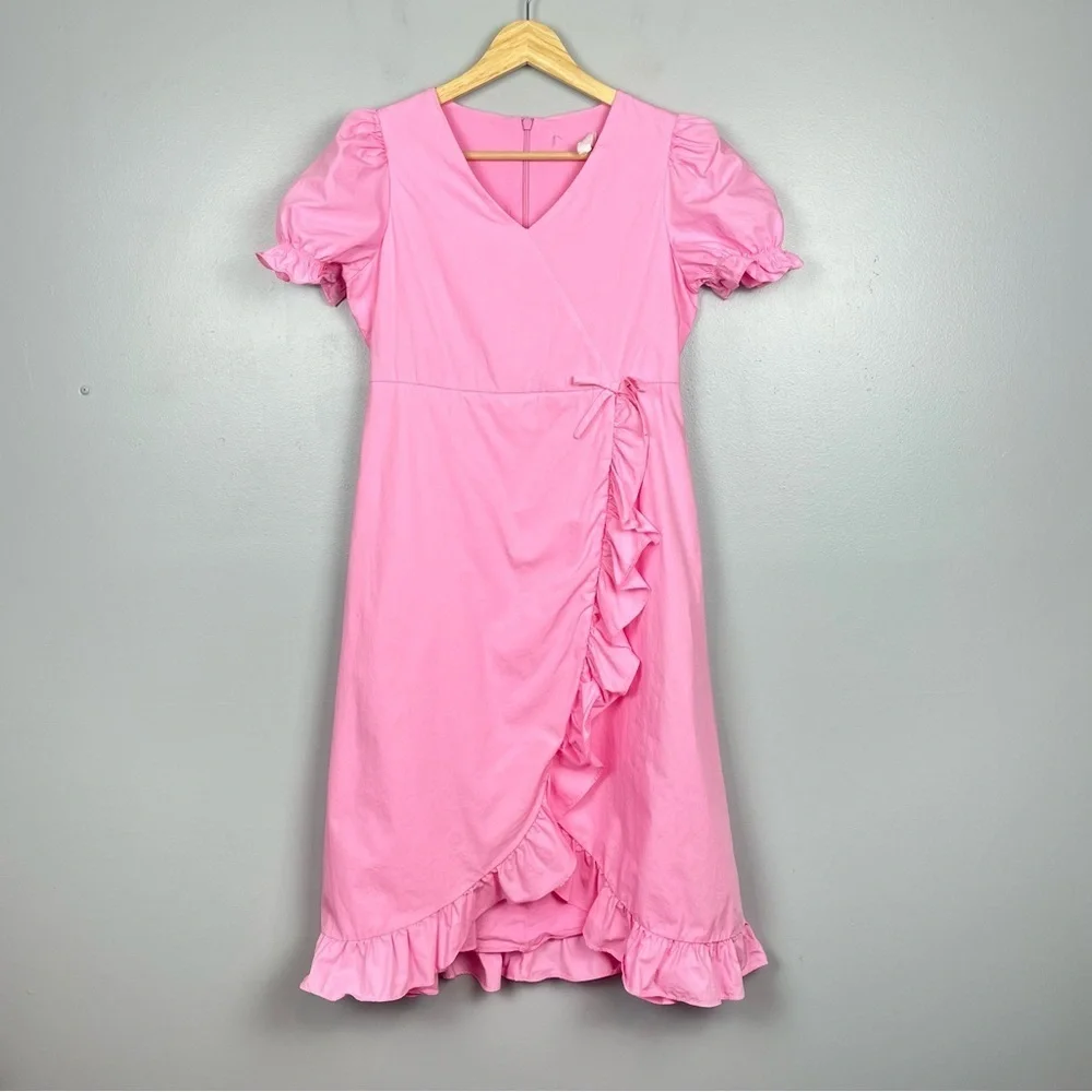 A Loves A girls pink faux wrap ruffle trimmed 100% cotton dress, large.